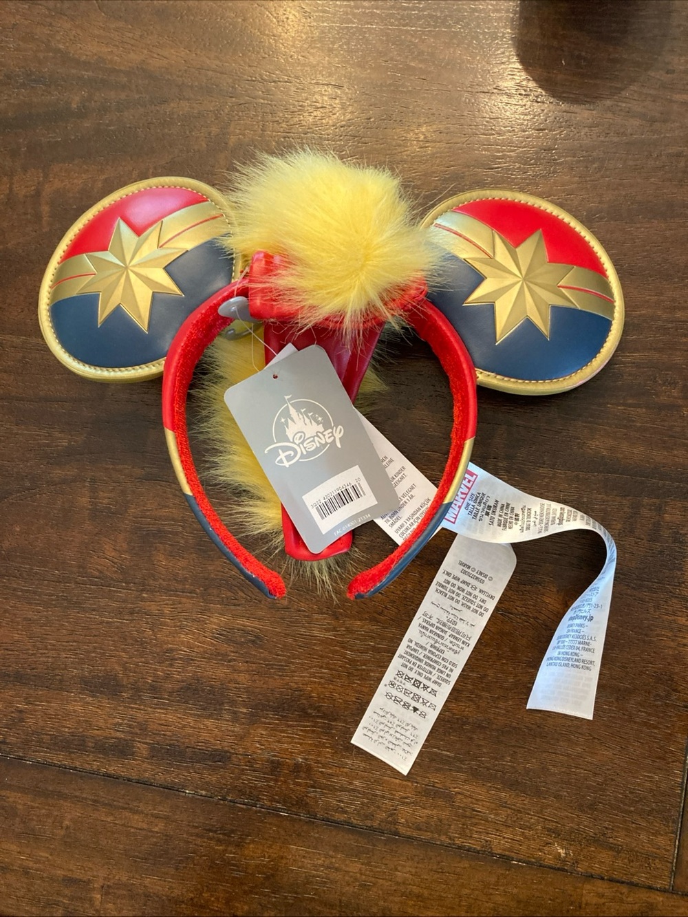 Disney Parks CAPTAIN MARVEL Ear Headband with Crest Faux Leather Ears Mickey New